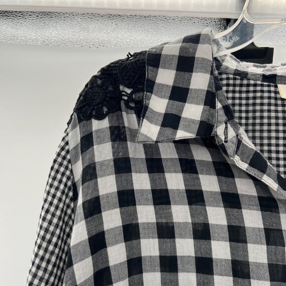 Style & Co Women's Button Up Top Long Roll Tab Sleeve Black/White Check Size 3X - Picture 5 of 9
